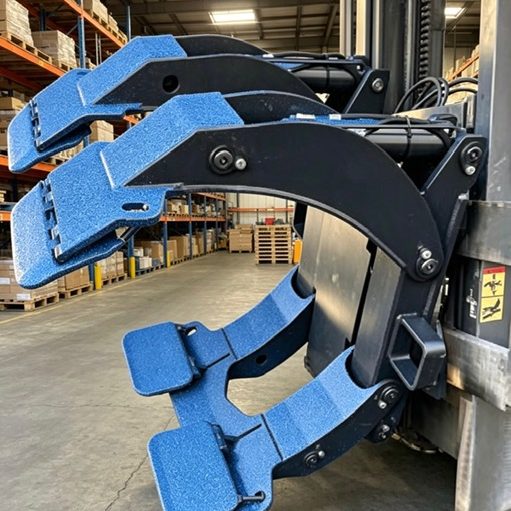 Helion GripTech positive grip traction plates for lifting equipment loading arms, tines, and forklift attachments for paper, card,  & timber