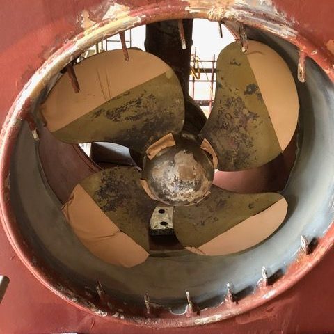 Metal composite repair system applied to bow thruster tube - Corrotec marine composite repair solutions Birkenhead Wirral