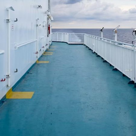 Ship deck with marine grade anti-slip surfacing applied to floor area - Corrotec marine deck safety solutions Wirral